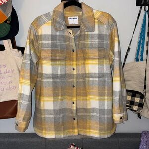 Old Navy Yellow Gray Plaid Flannel Shacket